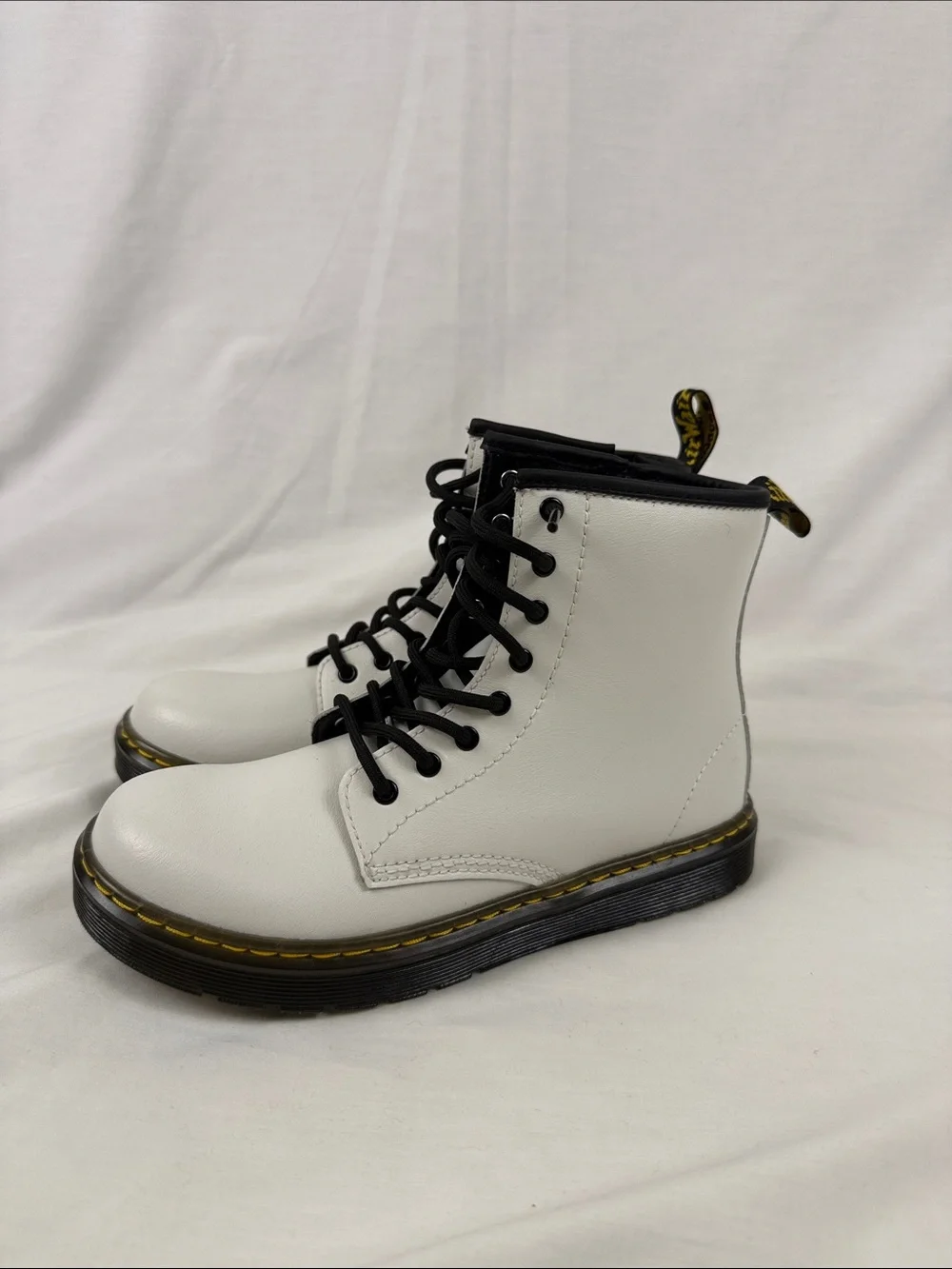 Dr. Martens White Kids Lace-Up Combat Boots with Black Trim New with out box